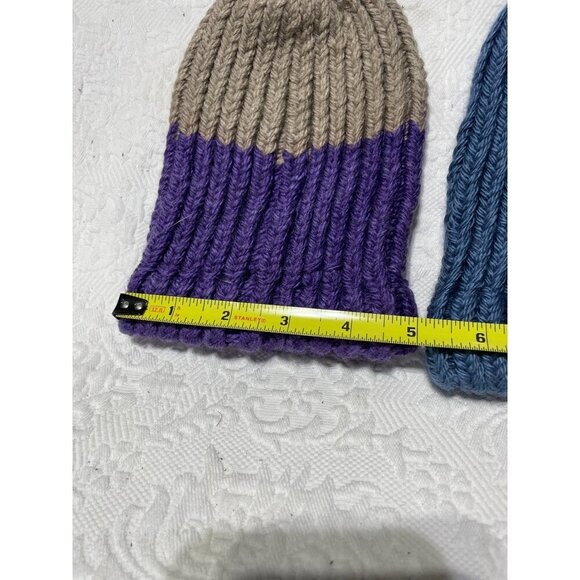 Hand-Knitted Ribbed Beanies 2-Pack Blue & Purple Soft & Warm Winter Hats For Bab - Picture 5 of 5